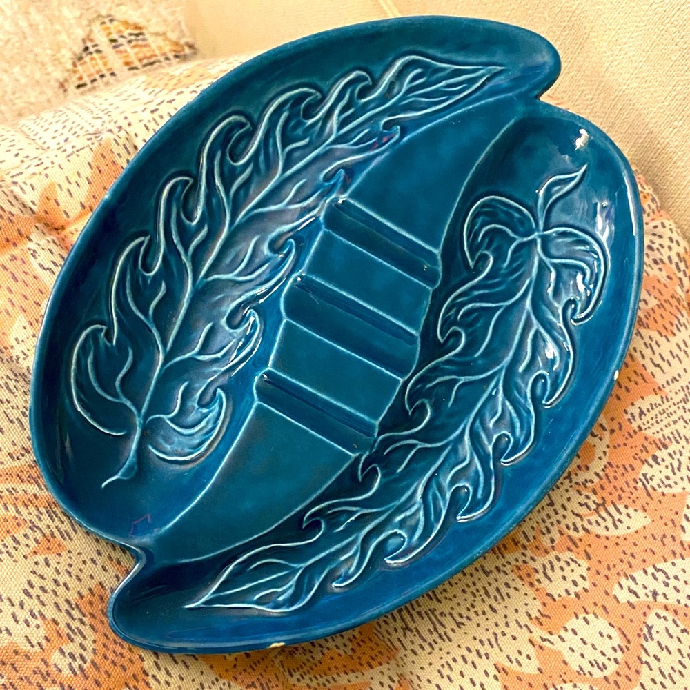 Blue Glazed Ceramic Mid Century Modern Ashtray